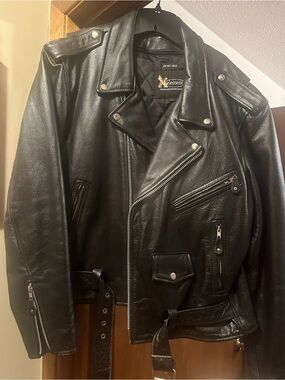 Element Black Leather Biker Jacket with Belt
